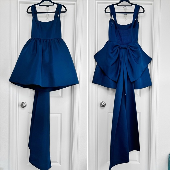 Sachin & Babi Blaine Mini Dress Navy Bow Train Cocktail Party Formal 8 M Blue - Picture 3 of 13